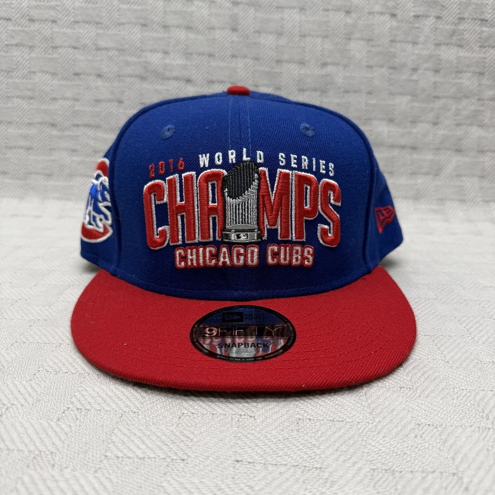 Chicago Cubs Hat Cap Snap Back Mens One Size Blue MLB 2016 World Series New Era